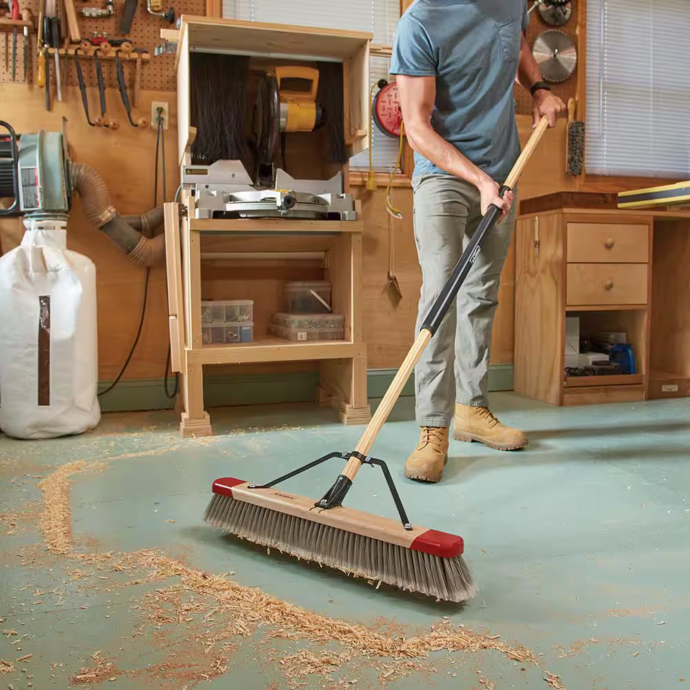 24 In. Premium Indoor Hardwood/Steel Handle Push Broom for Sand, Saw ...
