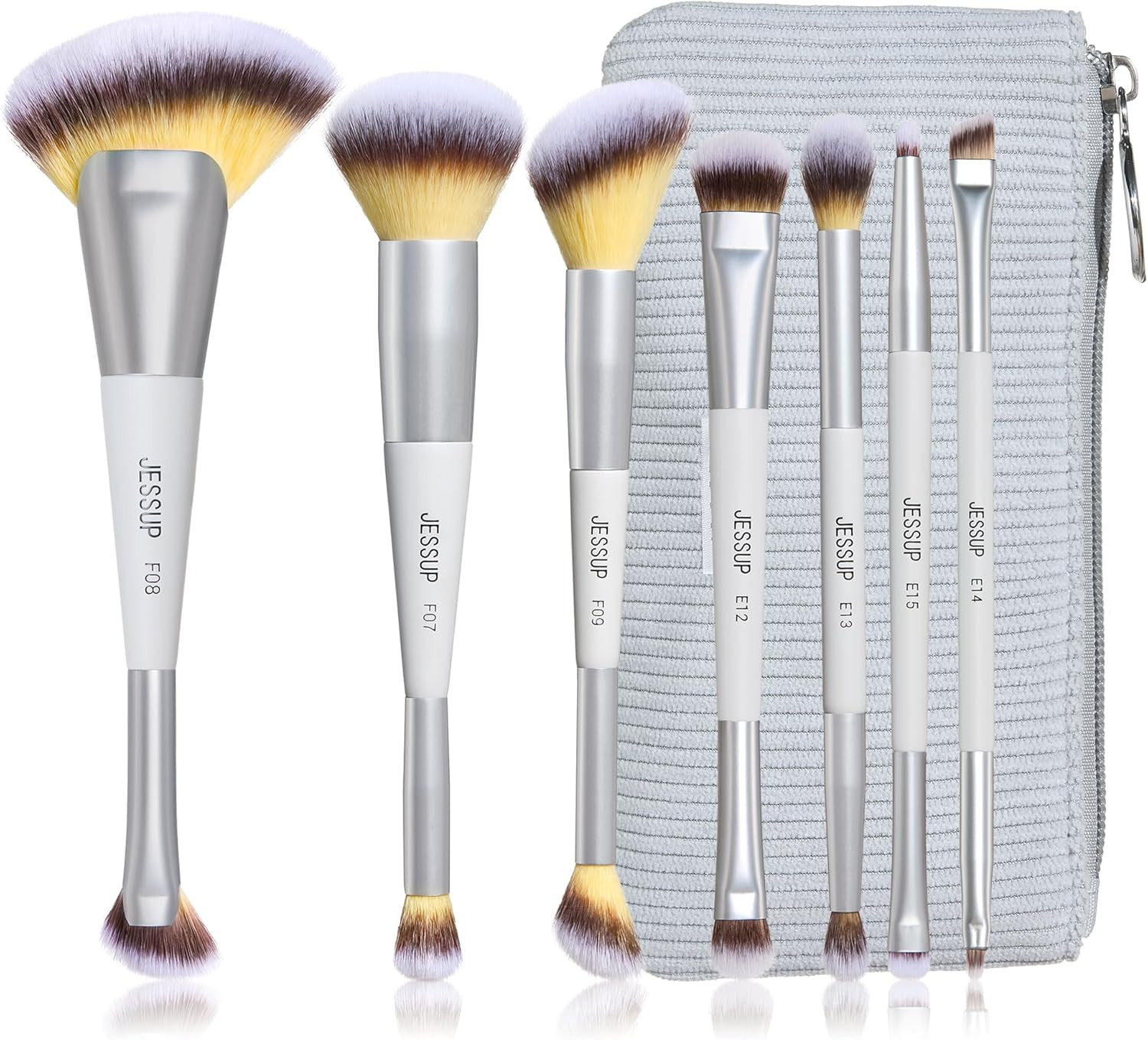 Set 7 Pennelli Trucco Doppia Punta con Borsa - Kit Make Up da Viaggio