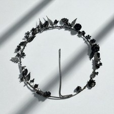 Aureola fiorita 18 cm metallo bagno argento Santo per statua sacra