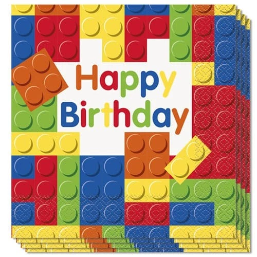 UNIQUE PARTY Building Blocks Luncheon Napkin 2 Ply 33cm Pack of 16