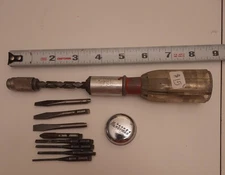 Vtg Stanley "Yankee Handyman" Spring Loaded Push Drill Screwdriver #233H W/8bits