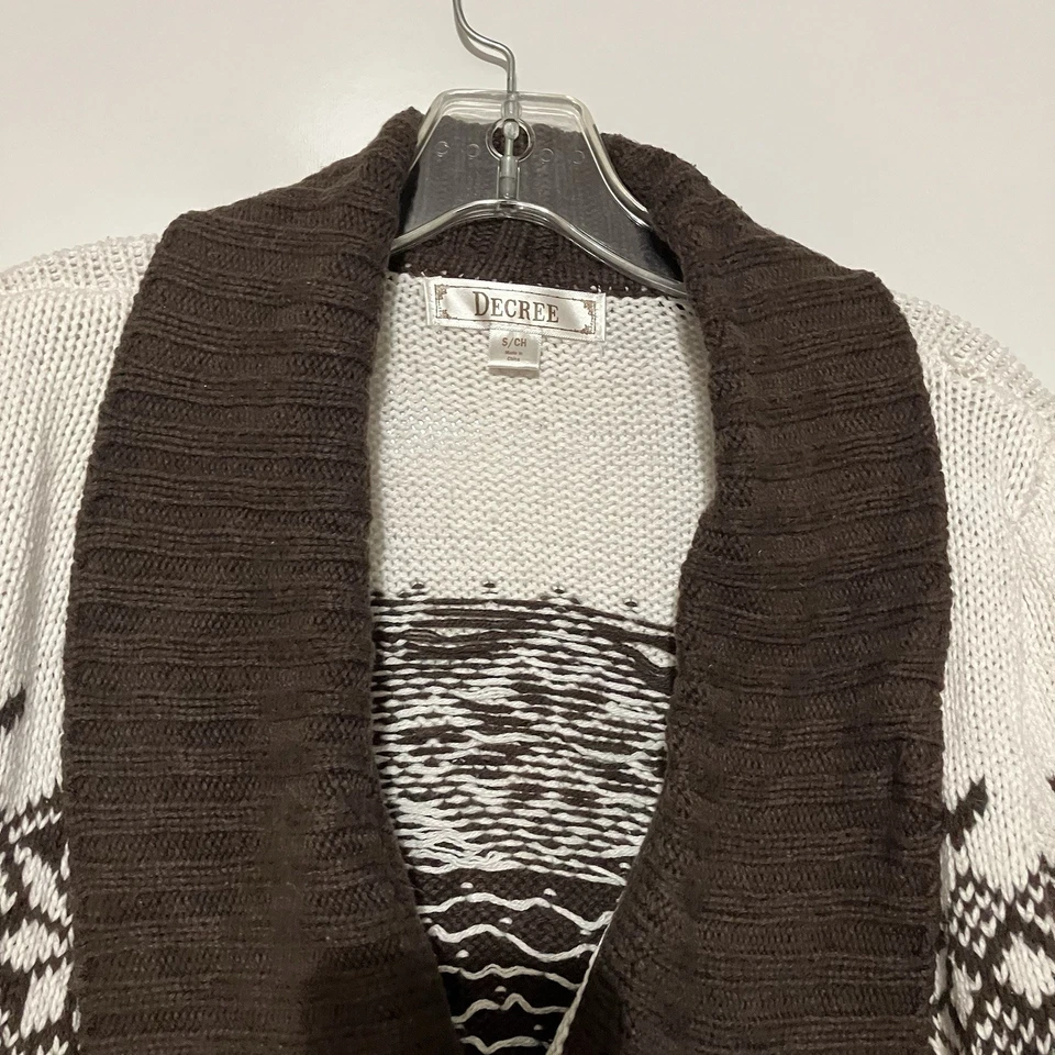 Cardigã feminino Decreto gola xale cropped suéter tamanho pequeno marrom boho hygge - Imagem 2 de 4