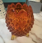 A Brilliant Vintage MCM Fenton Hobnail Amberina Glass 4.5” Egg Shape Vase