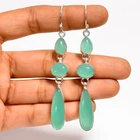 Green Chalcedony Gemstone Fashion Jewelry 925 Silver Dangle Earrings 3" ARE-6270