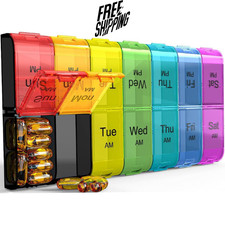 Extra Large Pill Organizer 2 Times a Day Weekly XL AM PM Pill Case 7 Day Rainbow
