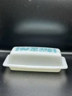 Vintage PYREX Turquoise Amish Butter Dish Lid Milk Glass Blue ButterPrint 28