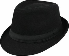 Mens Classic Plaid Manhattan Structured Gangster Trilby Fedora Hat Cuban Styl...