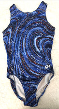 GK Elite Youth Gymnastics Leotard Blue Red White Stars- Medium