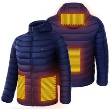 Men's Heated Puffer Jacket Electric USB Heating Hooded Winter Coat Windproof