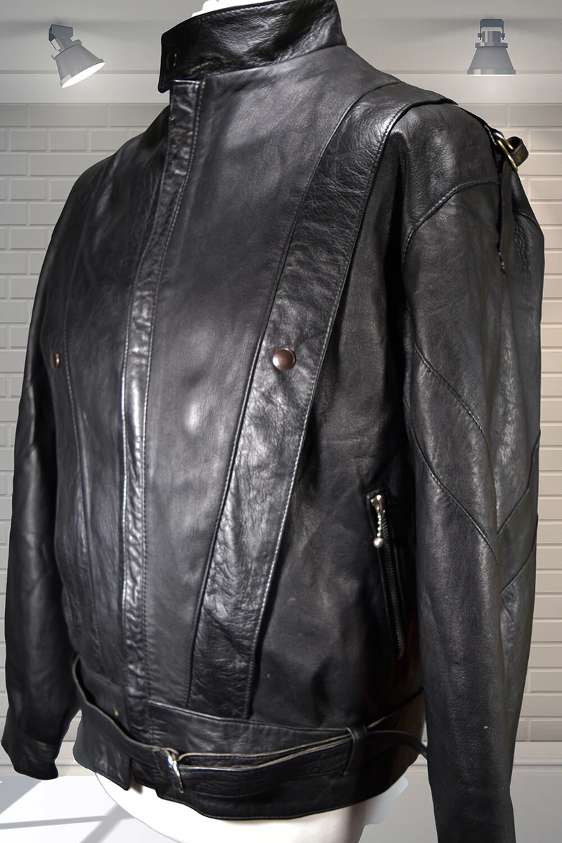 Vintage 1980s Oversized Black Leather Jacket - NEW WAVE - 40