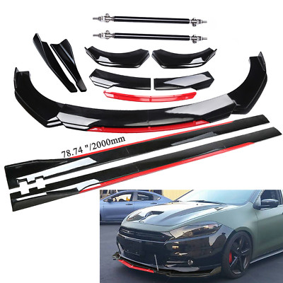 Front Bumper Lip Splitter + Side Skirt Glossy Black +Red For Dodge Dart J+