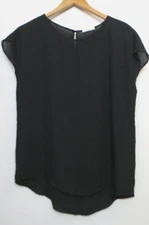 Pleione Shirt Womens Small Black Short Sleeve Classic Sheer Look Pullover  Top