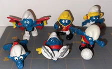 Vintage Smurfs Lot Of 6 Sports Swimmer, Skaters, Football, Etc READ