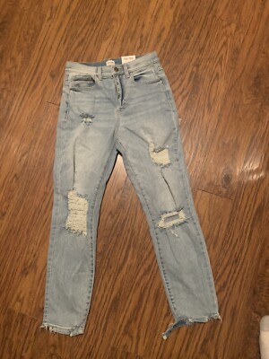 SNEAK PEEK High Rise Jeans Junior Size 3/26 Destroyed Ankle Denim Skinny Jeans