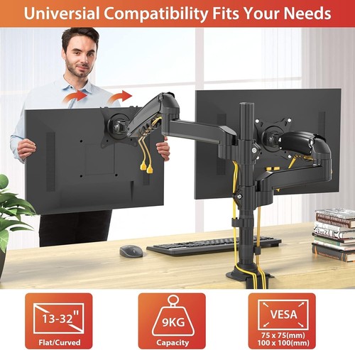 Dual Monitorständer für 13"-32" /Max 9KG Gasfeder Dual Monitorarm VESA 75/100 - Bild 6 von 10