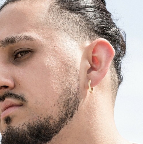 Medium Size 14K Gold Plated 925 Sterling Silver Solid Hoops Mens Hoop Earrings