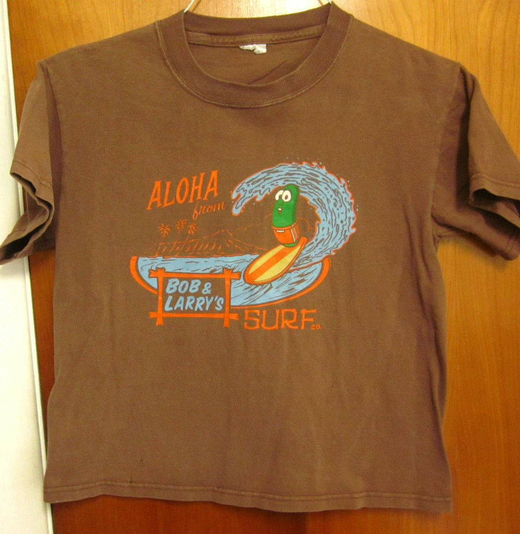 NEW Veggie Tales Youth Size Large T Shirt With Larry Surfing & Bob