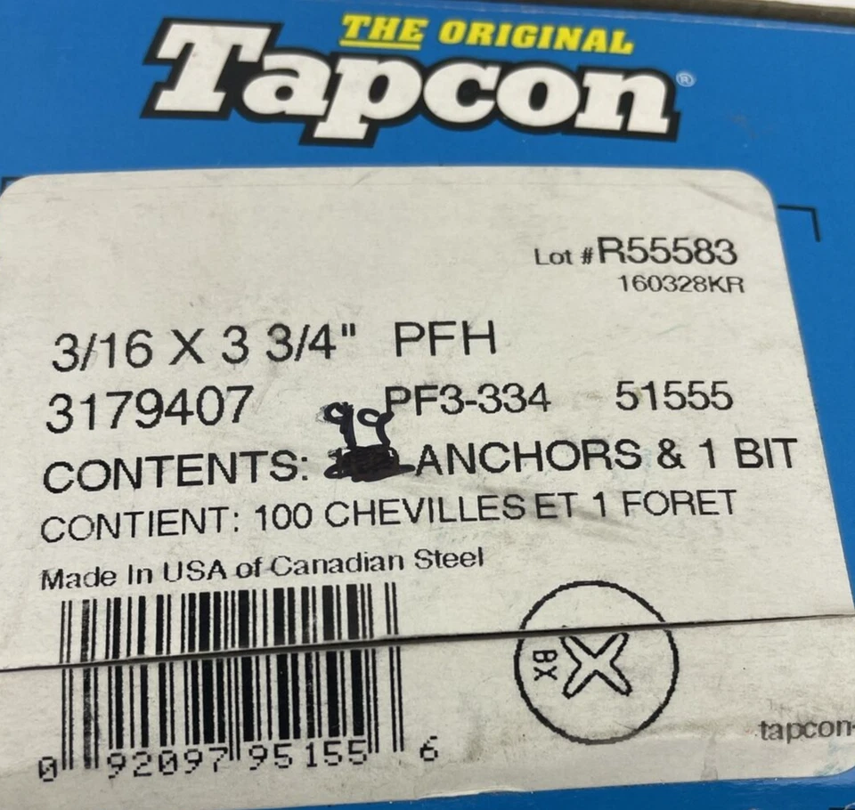 99 x Phillips Cabeza Plana 3/16 x 3-3/4 Tornillo de Albañilería de Hormigón Anclaje y Broca Foto 2 de 3