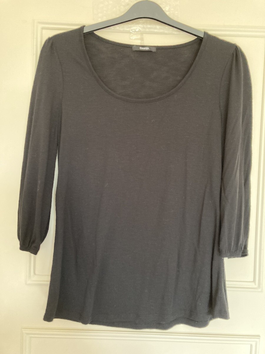 Womens Black George Asda Round Neck Top 3/4 Sleeve Size 14 UK