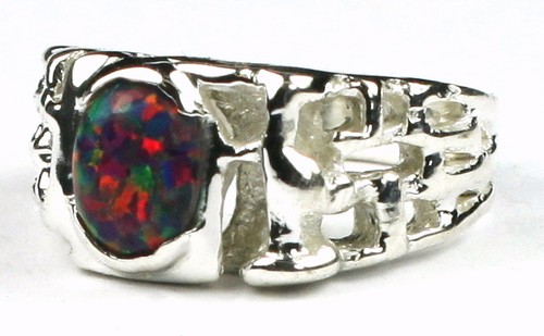 Created Black Opal, 925 Sterling Silver Men's Ring, SR197-Handmade - Picture 2 of 5
