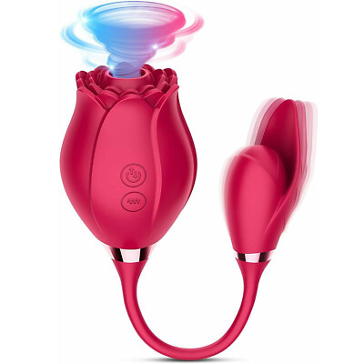 rose sucker adult toy 2in1 Rose-Sucking-Vibrator-Clit-Sucker-G-spot-Massager-Dildo-Sex-Toy-for-Women