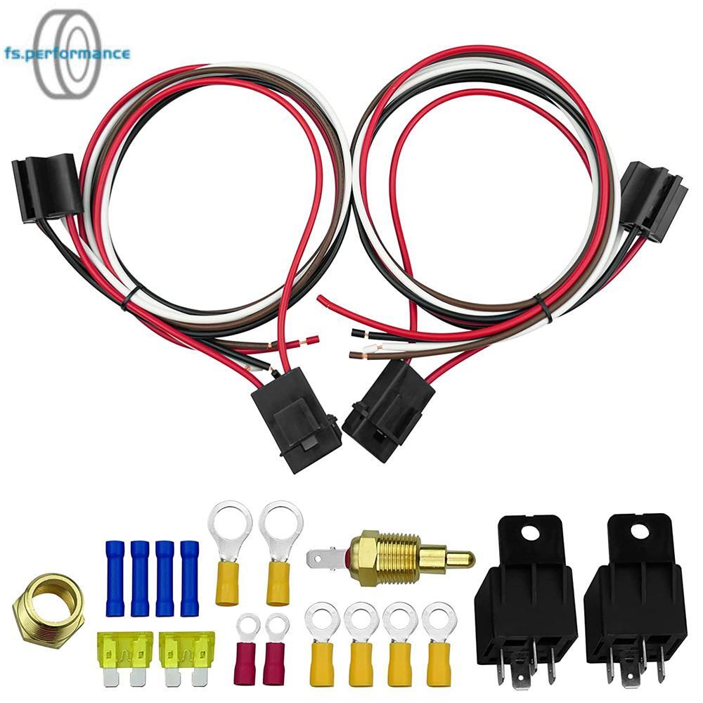 Dual Electric Fan Relay Kit with Thermostatic Sensor Switch 185 On 175 Off 40A-image