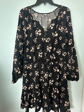 Old Navy Dress Womens Large Black Floral Whimsygoth Peasant Casual Flared
