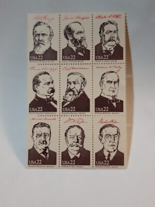 U. S. MINT NH OG 22 CENT PRESIDENTIAL 111 SHEET CV 8.75 FV 1.98