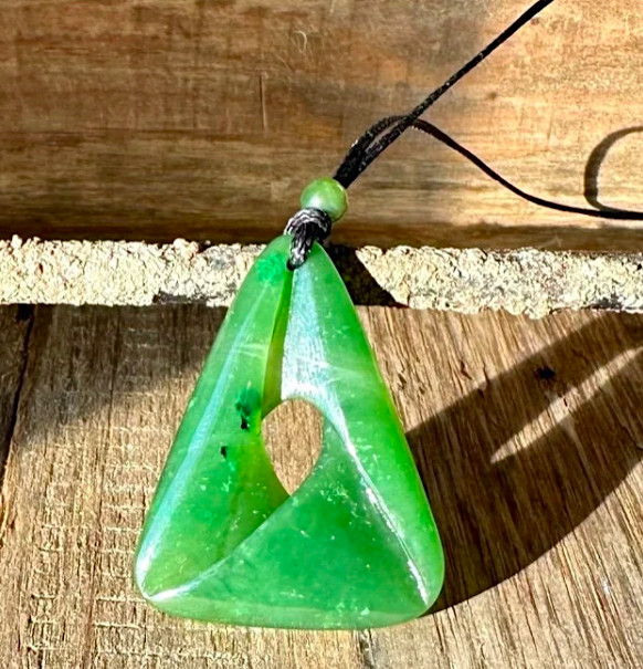 38mm Genuine Natural Nephrite Jade Trillium Pendant on Cord