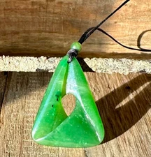 38mm Genuine Natural Nephrite Jade Trillium Pendant on Cord