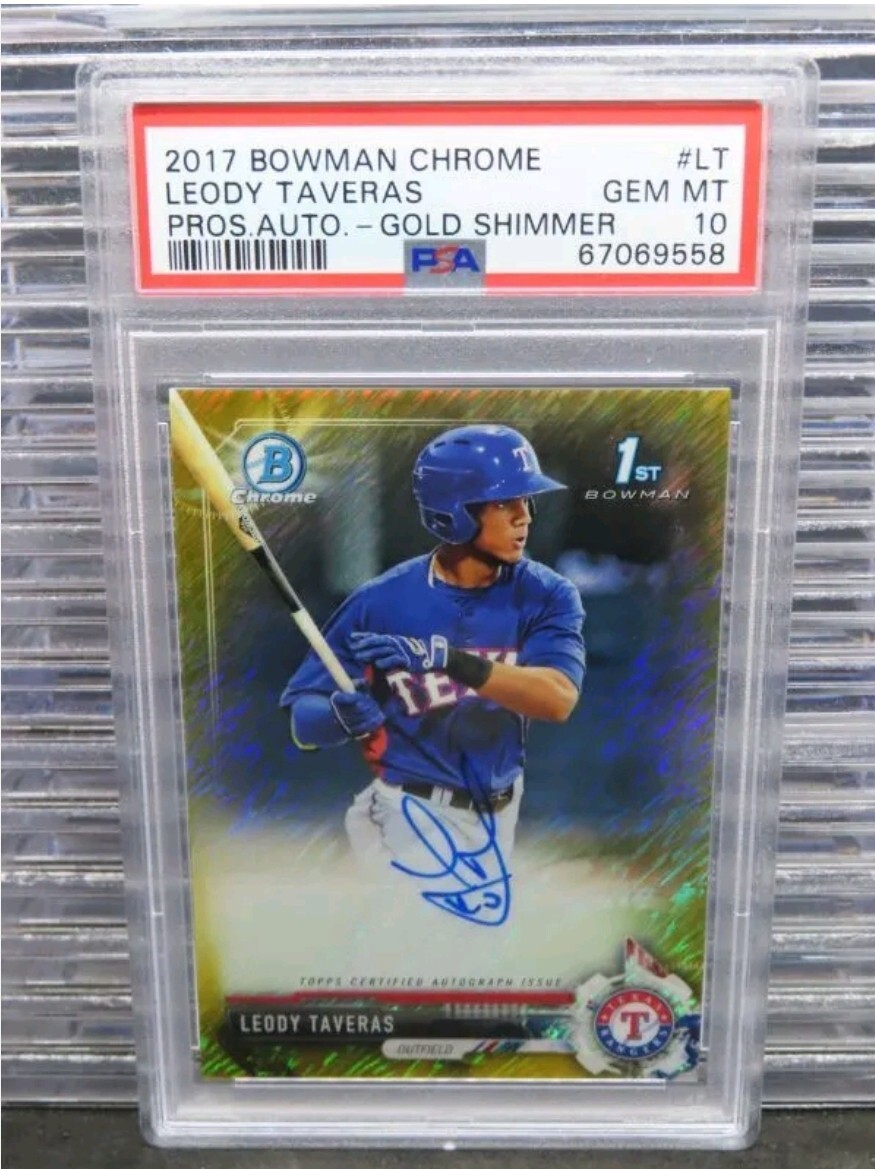 2017 Bowman Chrome Leody Taveras Gold Shimmer Refractor Auto #/50 PSA 10 (POP 3)