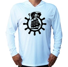 Captain Ship Wheel Sun UV Protected UPF 50 Long Sleeve T-Shirt Hood Boat Pirate