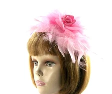 Pink Chandelle Feather Headband Society Fascinator Glittered Flower Red Hat Lady