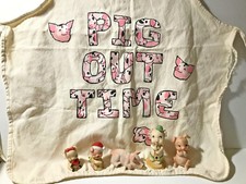Lot of 5 Ceramic Pigs and An Apron