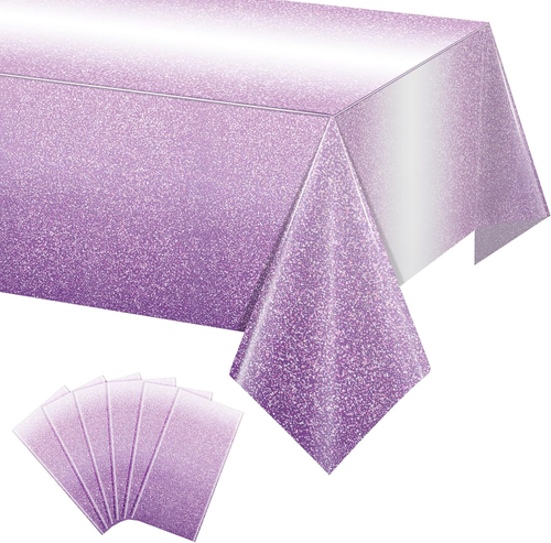 6 Pack Ombre Plastic Tablecloth for Parties, Gradient Pastel Purple Disposable T