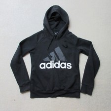Adidas Hoodie Womens XS Black Pullover Spell Out Trefoil Casual UK 6 Jersey