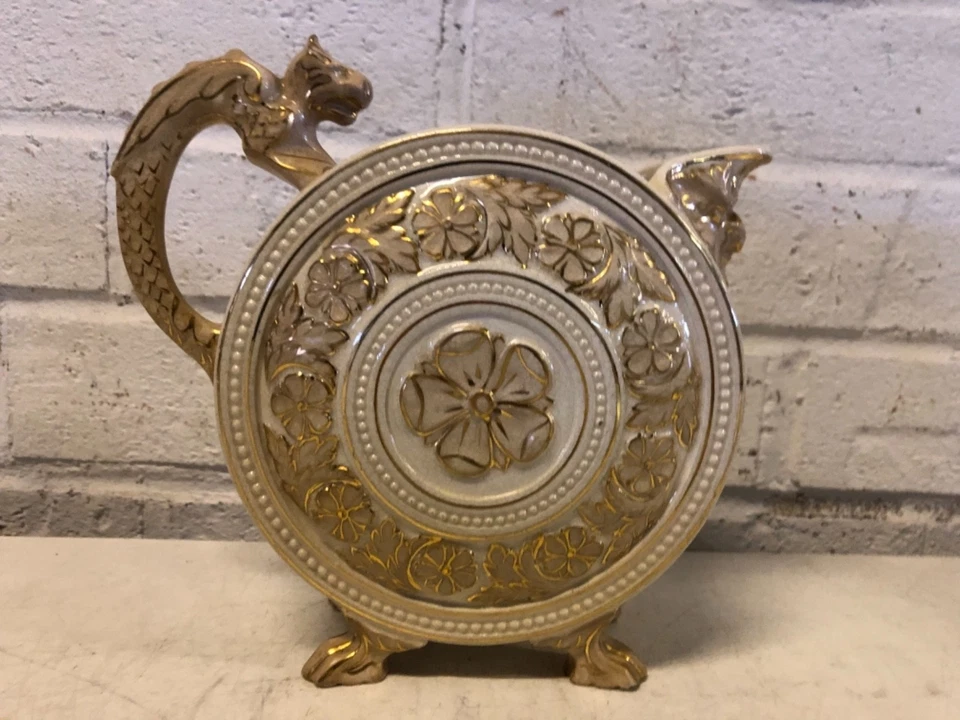 Antigua crema decorativa floral de león circular de cerámica inglesa Foto 3 de 4