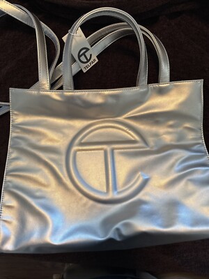 Telfar Silver Medium Shopping Bag, Guaranteed Authentic