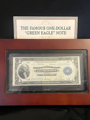 1918 Series $1 One Dollar Federal Reserve Note in Wood Case San Francisco LOOK!