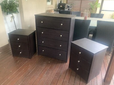 Tall Boy And 2x Bedside Tables In Chocolate Brown Dressers