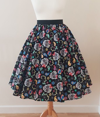 1950s Circle Skirt Skulls And Roses All Sizes Rockabilly Pin Up Goth Dress 2