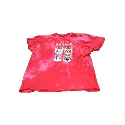 Unisex Tshirt 2XL Red Reverse Tie Dye Hiss Kiss Cat Vintage Rock Band