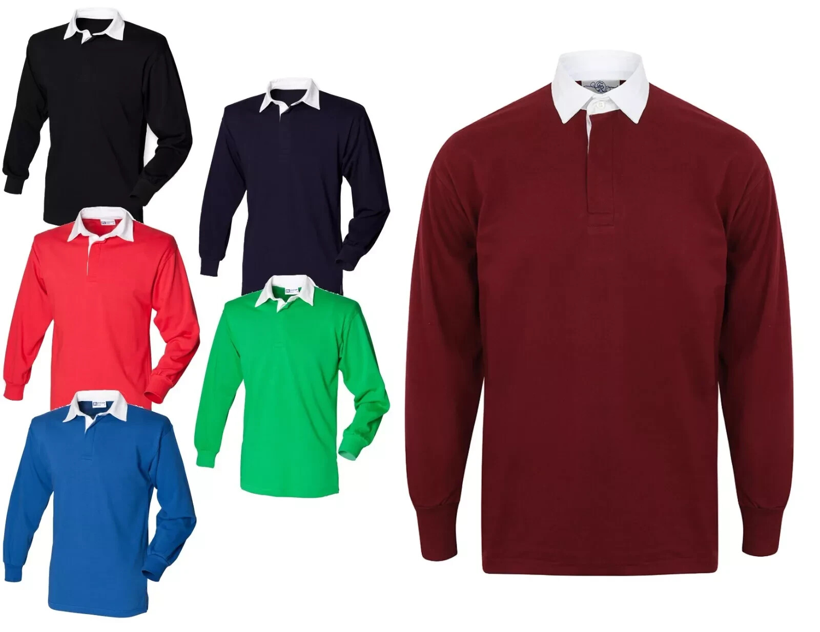 FILA Camicia da rugby a maniche lunghe BLU VERDE NERO ROSSO VIOLA semplice cotone senza logo S 5XL