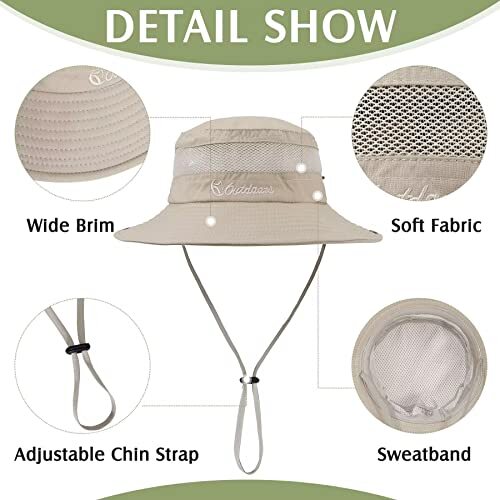 Kids Sun Hat Outdoor UPF 50+ Boys Sun Hat Wide Brim 5-13 Years 1pc Dark Khaki - Afbeelding 6 van 7