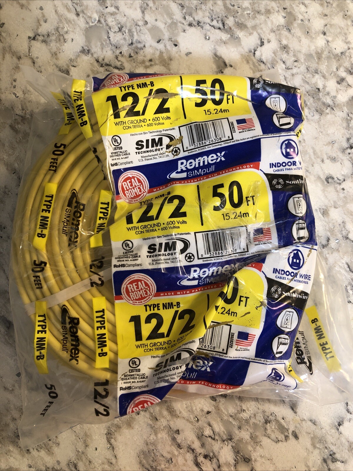 Southwire 12/2 NM-B, Non-Metallic, Indoor Wire Romex SIM Pull 50 ft ...