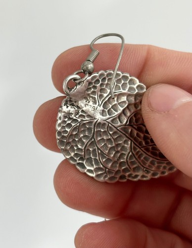 Silver Tone Vintage Leaf Shape Textured Dangle Earrings - Picture 7 of 10