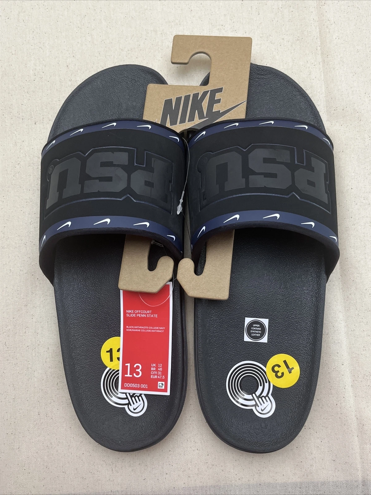 Sandali da uomo Nike taglia 13 alimentatore Penn State Lions Offcourt DD0524 001 NUOVI