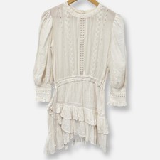 LoveShackFancy Antique White Ruffle Cotton Embroidered Mini Dress XS ($325)AS Is