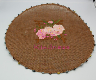Set of 4 Brown Pink Round Beaded Placemats Japanese Kindness Cherry ...