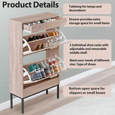 Shoe Storage Cabinet for Entryway Free Standing Shoe Organizer with Flip Drawers